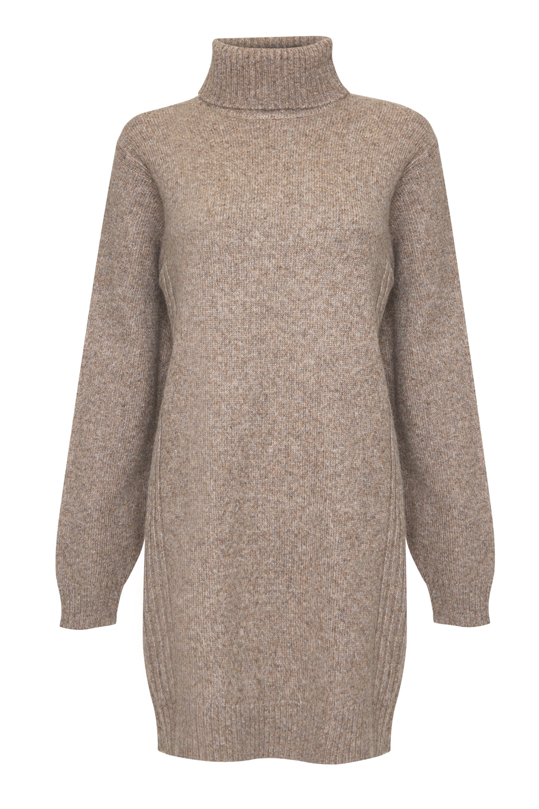 Beige Roll Neck Knitted Mini Dress