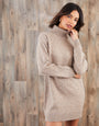 Beige Roll Neck Knitted Mini Dress