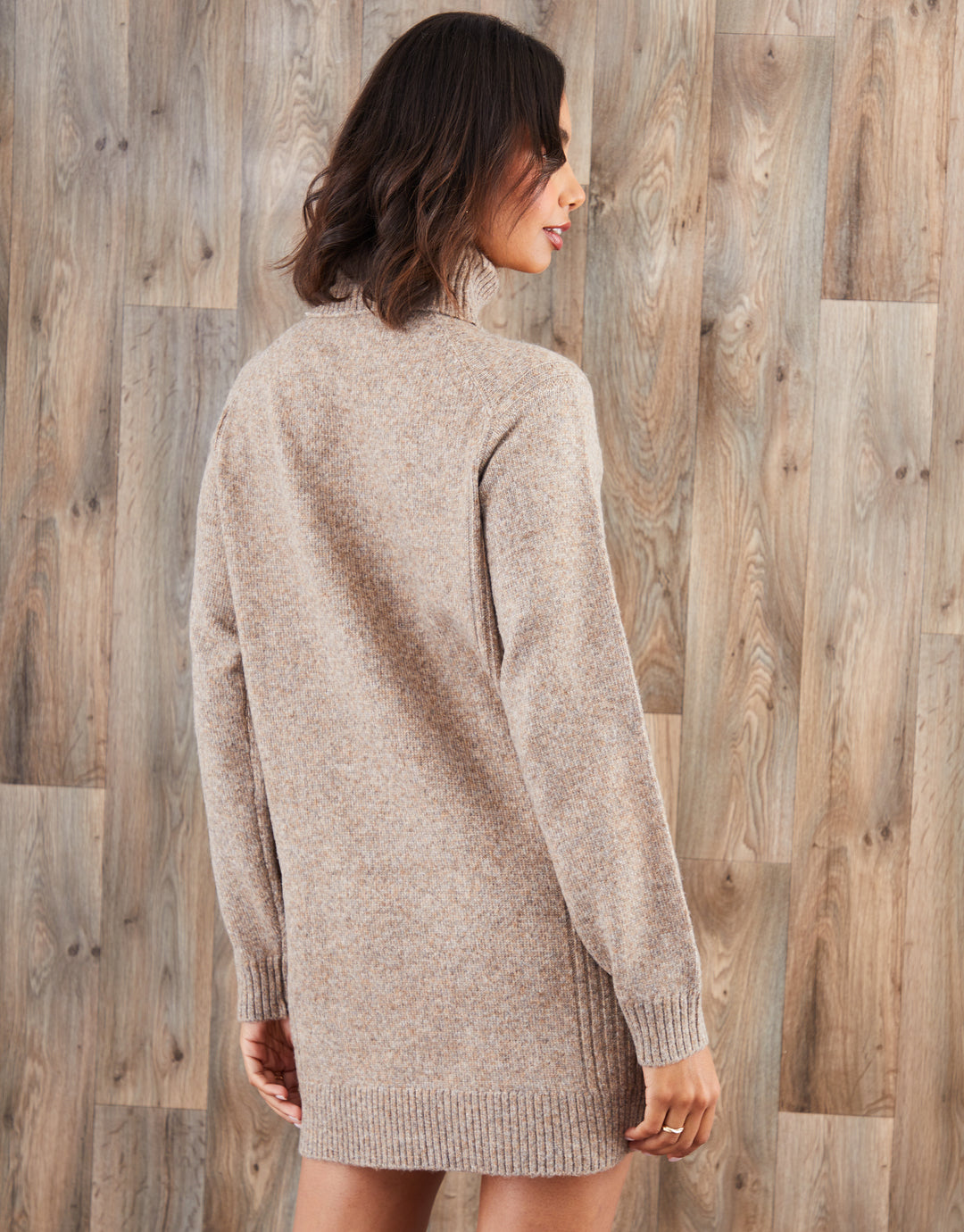 Threadbare Women's Beige Roll Neck Knitted Mini Dress Threadbare Women's Beige Roll Neck Knitted Mini Dress
