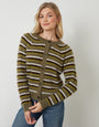 Olive Green Striped Fluffy Knitted Cardigan