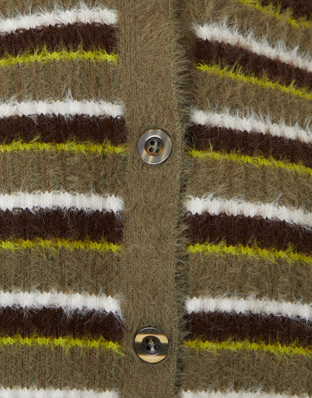 Olive Green Striped Fluffy Knitted Cardigan