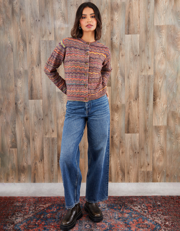 Brown Space Dye Knitted Cardigan