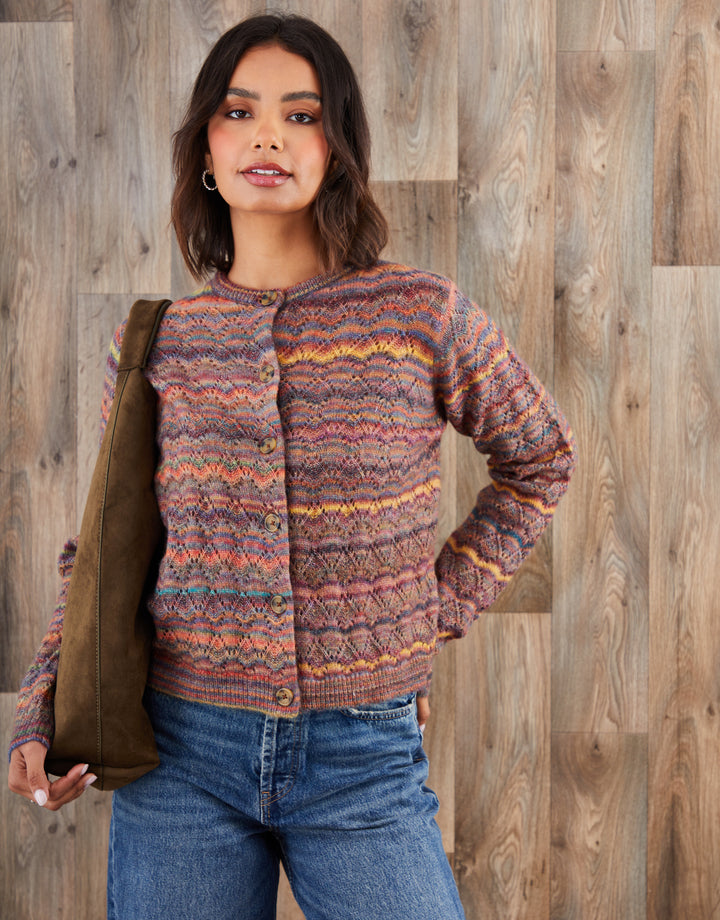 Brown Space Dye Knitted Cardigan
