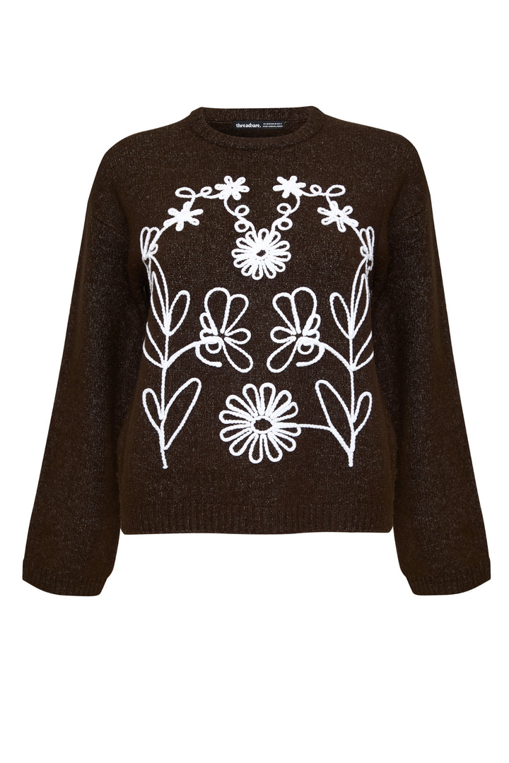 Chocolate Brown Cornelli Embellished Knitted Jumper