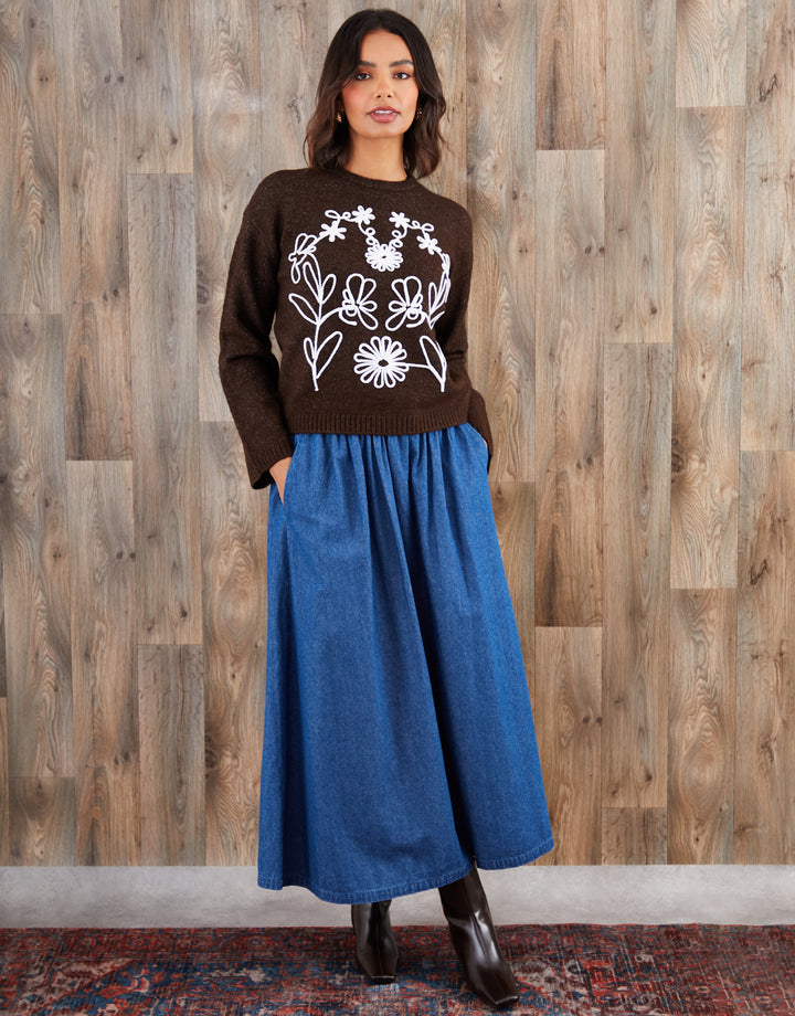 Chocolate Brown Cornelli Embellished Knitted Jumper