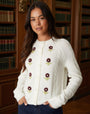 Ecru Knitted Floral Embroidery Cardigan