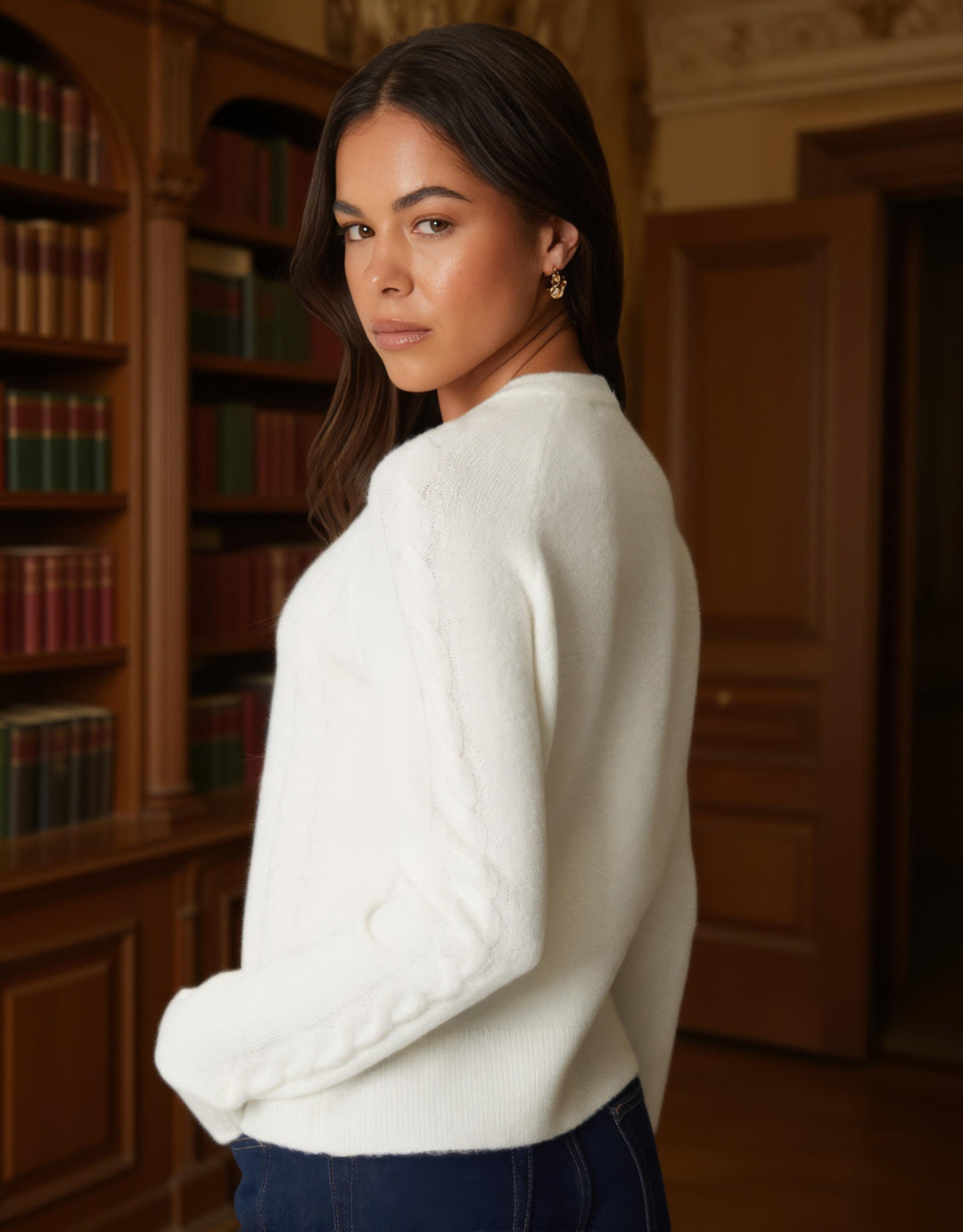 Ecru Knitted Floral Embroidery Cardigan