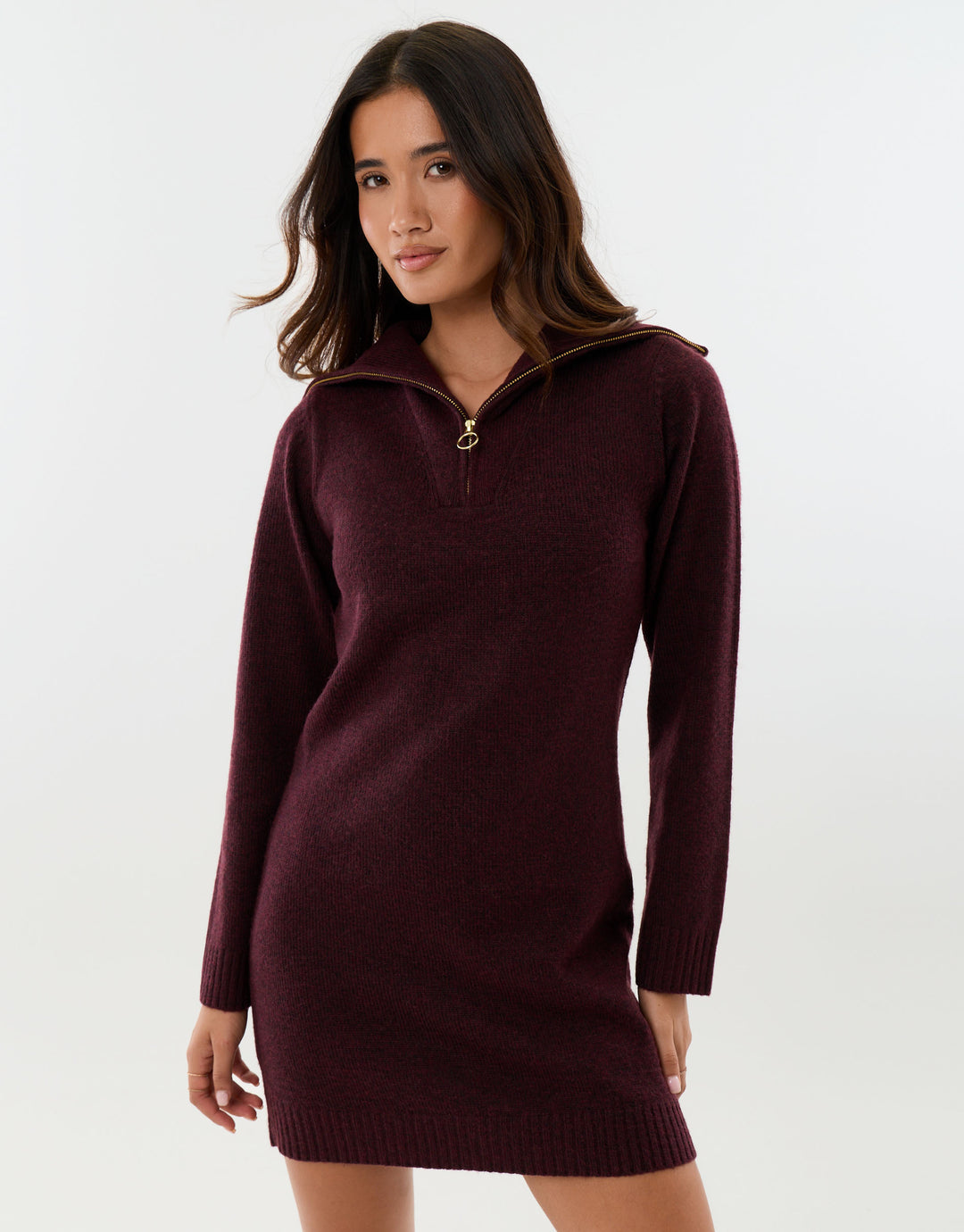 The Classic Brushed Knit Mini Dress in Plum