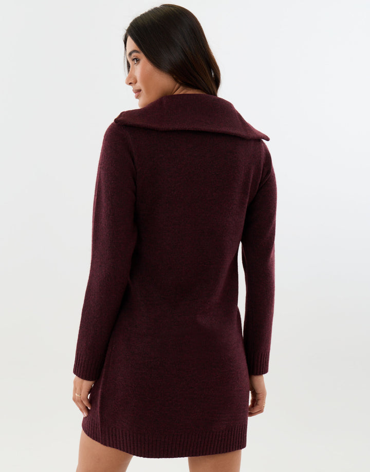 The Classic Brushed Knit Mini Dress in Plum