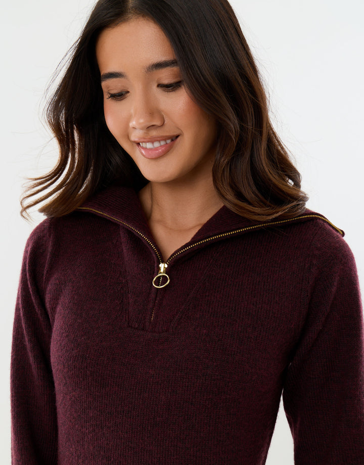 The Classic Brushed Knit Mini Dress in Plum