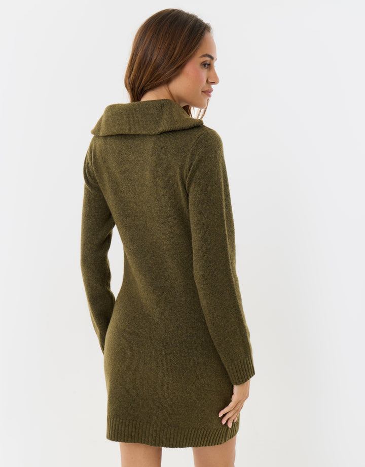 The Classic Brushed Knit Mini Dress in Olive Green