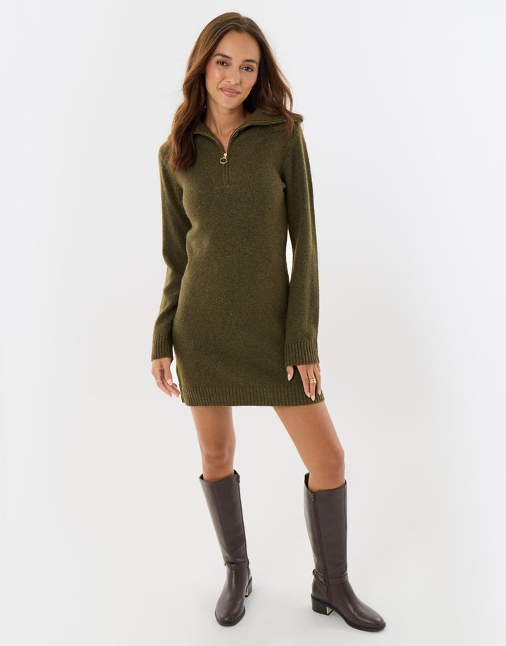 The Classic Brushed Knit Mini Dress in Olive Green