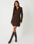 Chocolate Brown Quarter Zip Brushed Knit Mini Dress