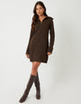 Chocolate Brown Quarter Zip Brushed Knit Mini Dress
