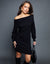 Black Slash Neck Knitted Mini Dress