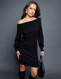 Black Slash Neck Knitted Mini Dress