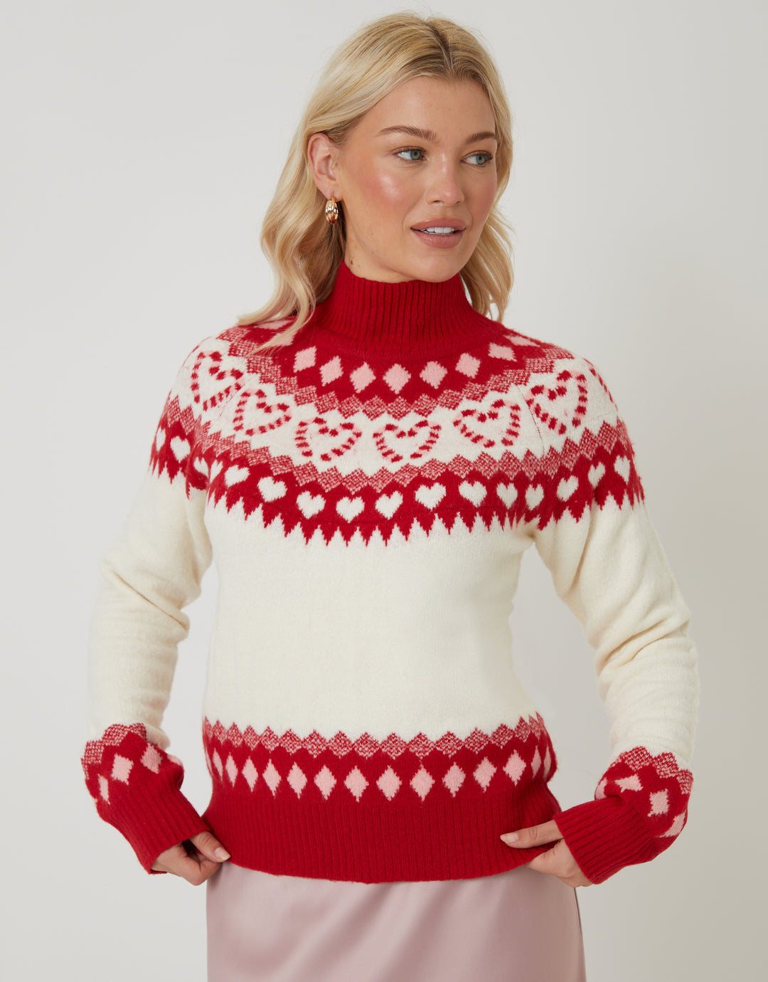 Ecru Love Heart Fairisle Knitted Jumper