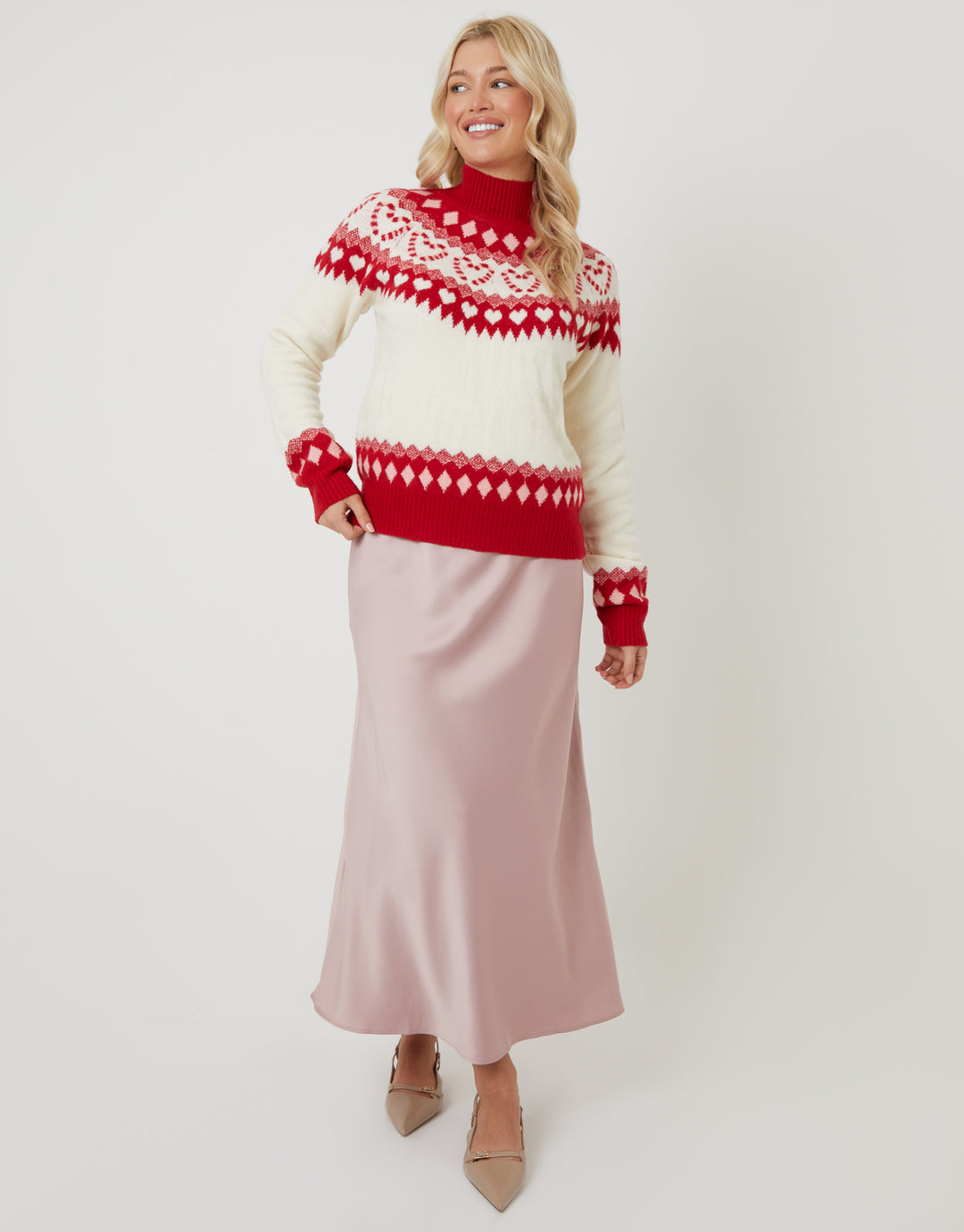 Ecru Love Heart Fairisle Knitted Jumper