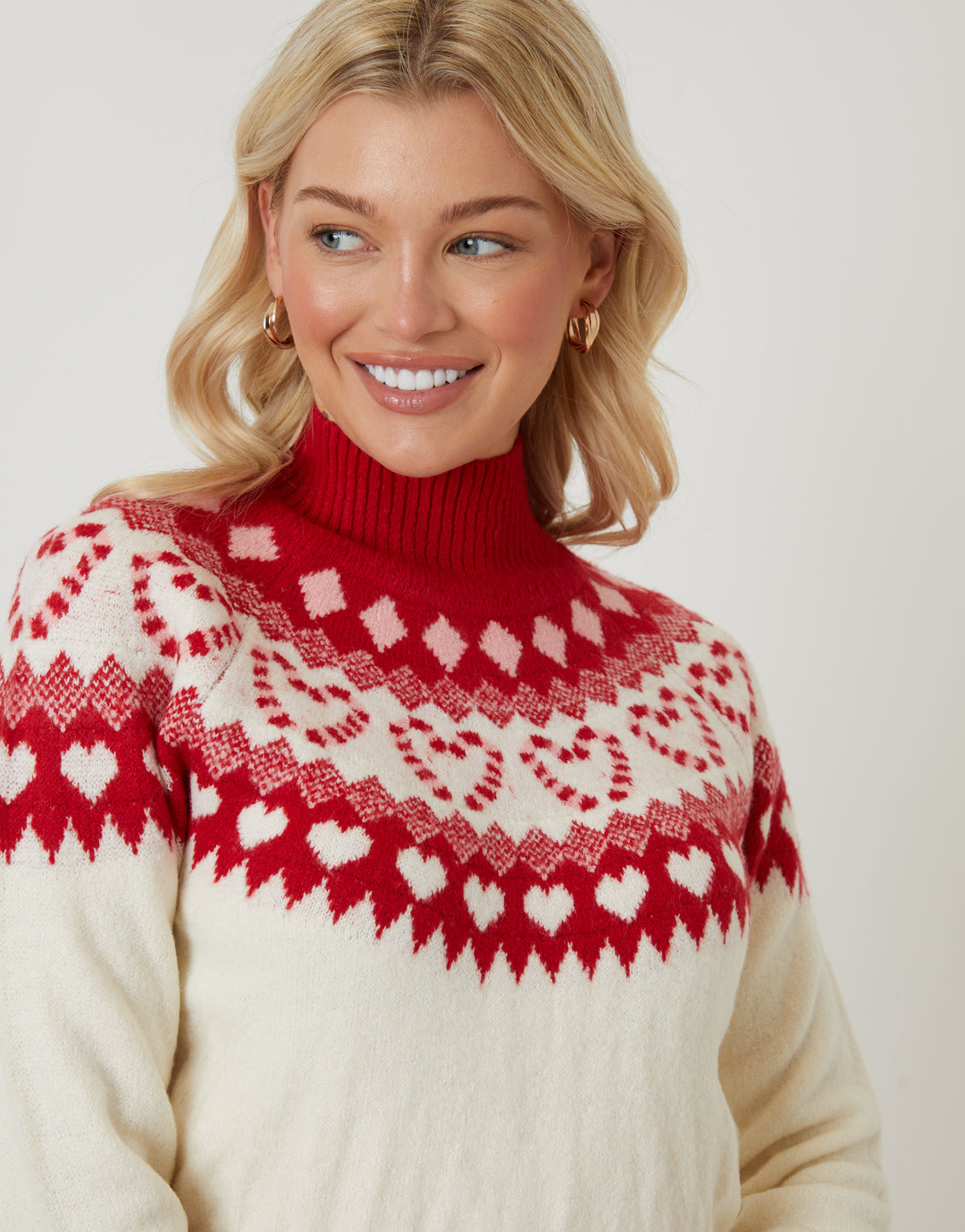 Ecru Love Heart Fairisle Knitted Jumper