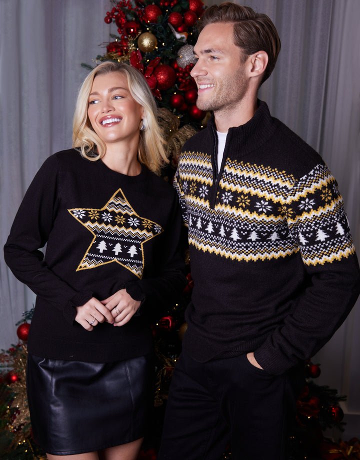 Black Knitted Christmas Star Jumper