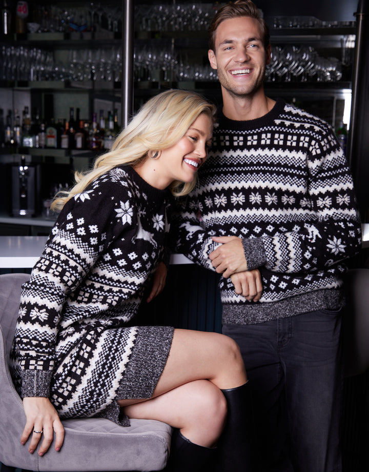 Black Christmas Fairisle Knitted Mini Jumper Dress