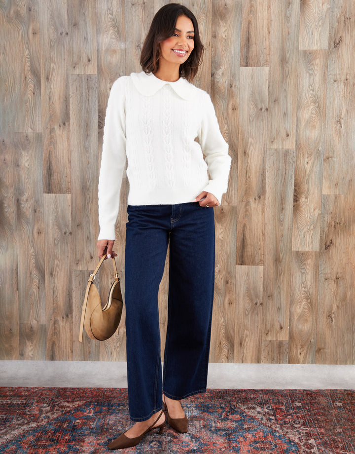 Ecru Peter Pan Collar Cable Knit Jumper