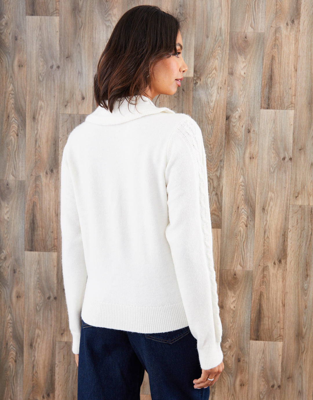 Ecru Peter Pan Collar Cable Knit Jumper