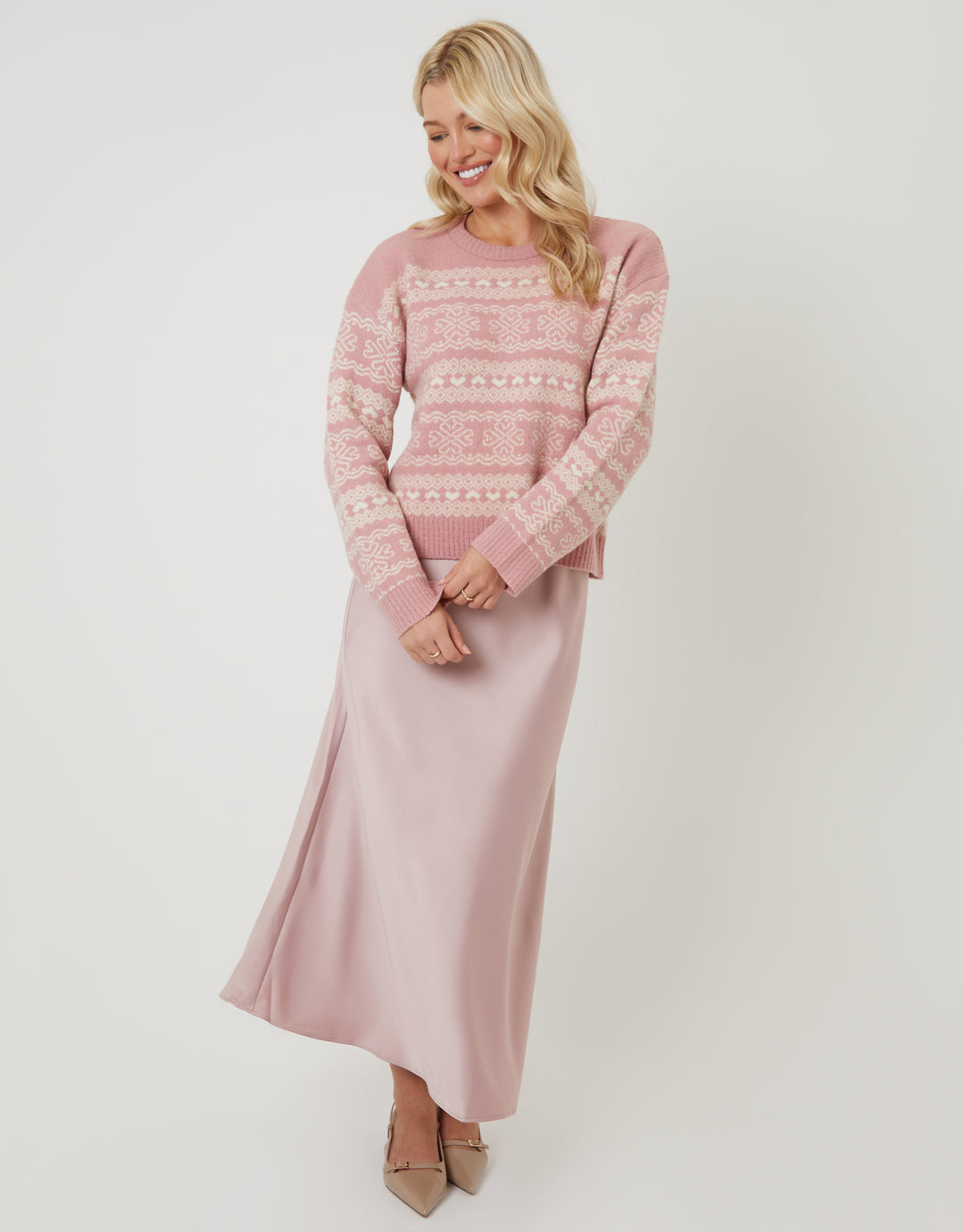 Pink Fairisle Jacquard Knit Jumper