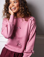 Pink Bow Embellished Slash Neck Jumper