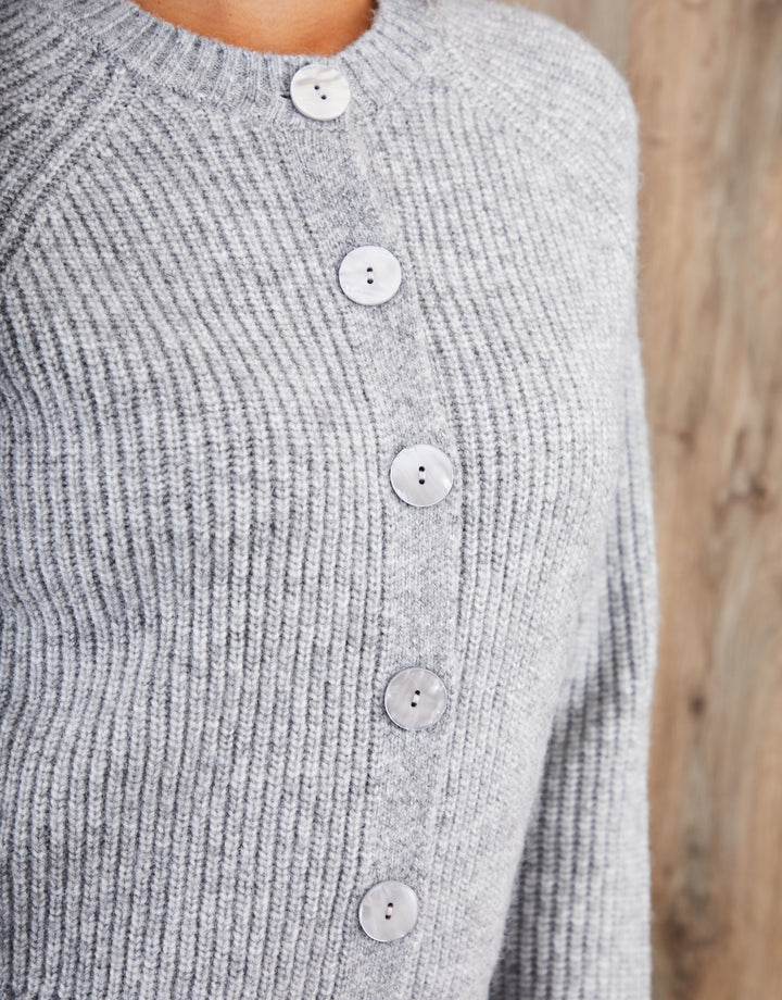 Grey Chunky Knit Button Up Cardigan