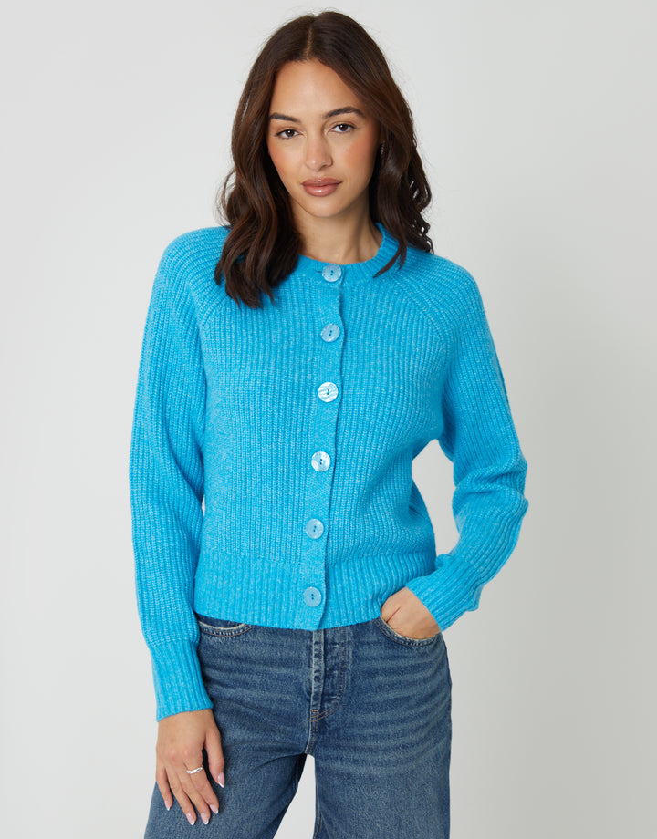 Aqua Blue Chunky Knit Button Up Cardigan