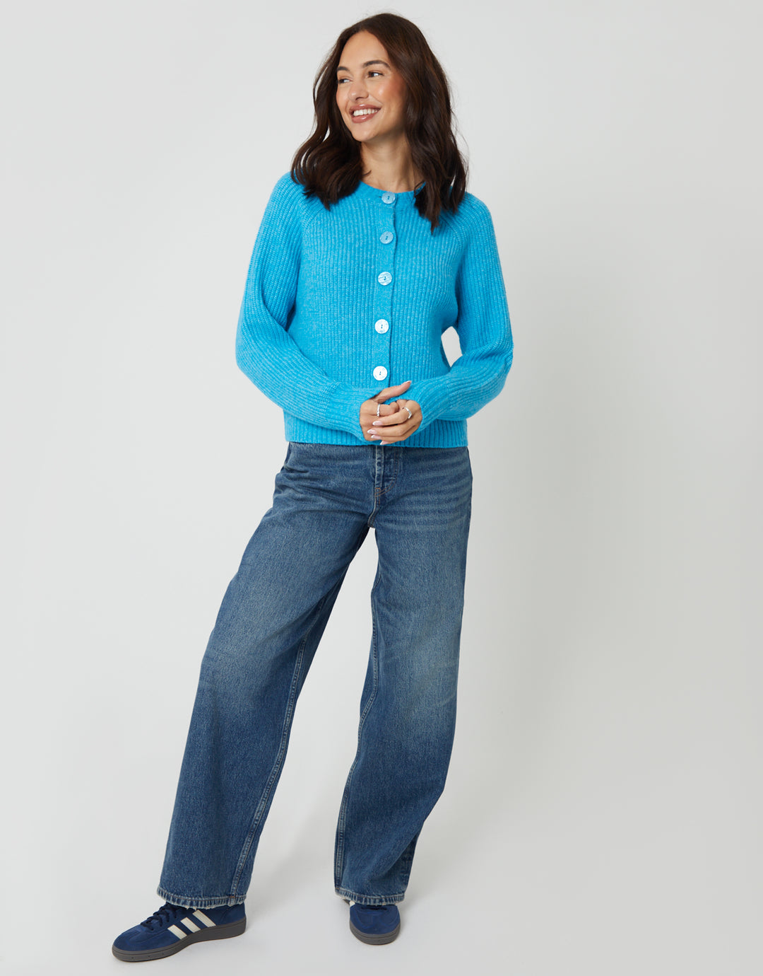 Aqua Blue Chunky Knit Button Up Cardigan