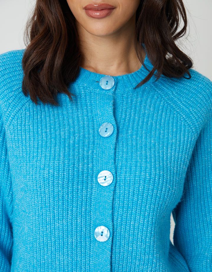 Aqua Blue Chunky Knit Button Up Cardigan