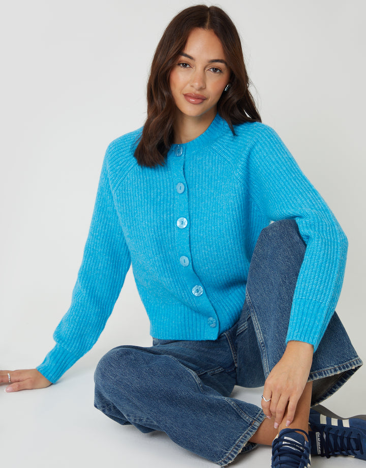 Aqua Blue Chunky Knit Button Up Cardigan