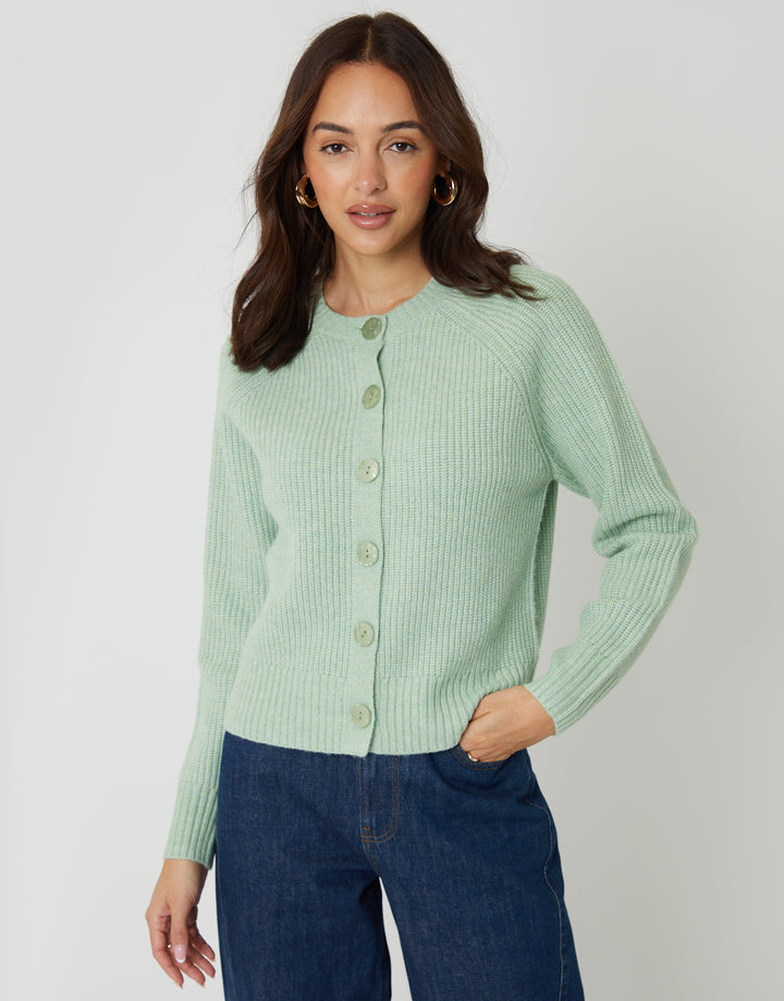 Green Chunky Knit Button Up Cardigan