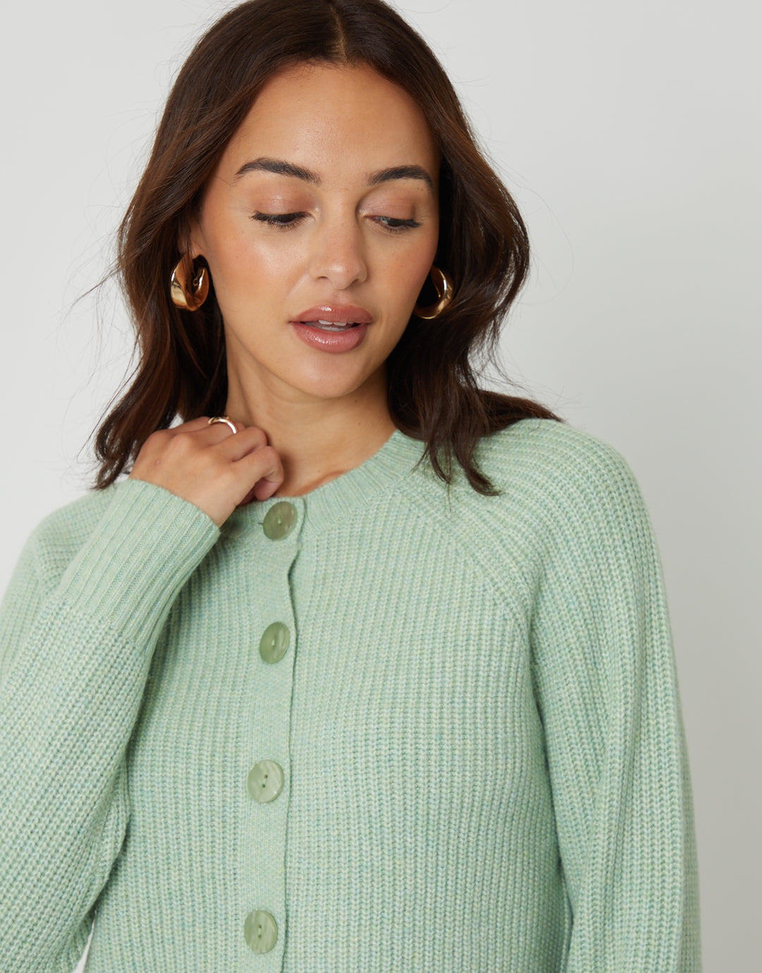Green Chunky Knit Button Up Cardigan