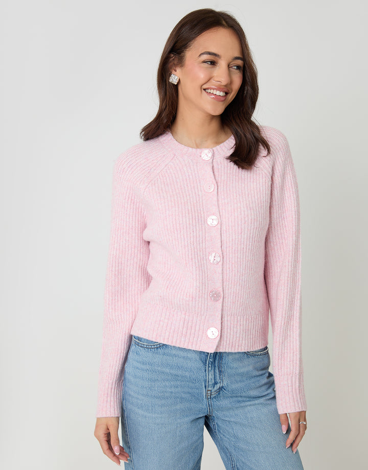 Pink Chunky Knit Button Up Cardigan