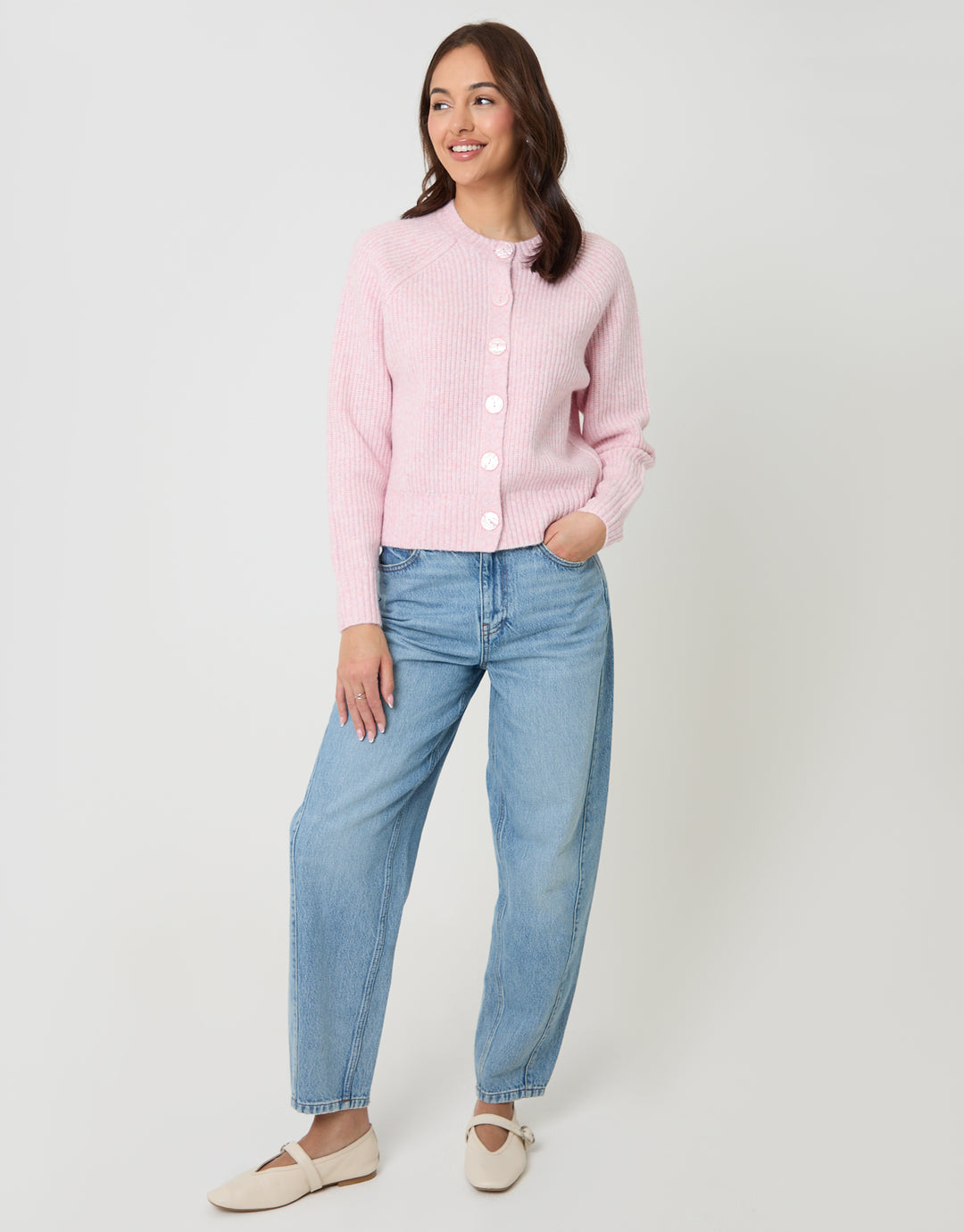 Pink Chunky Knit Button Up Cardigan