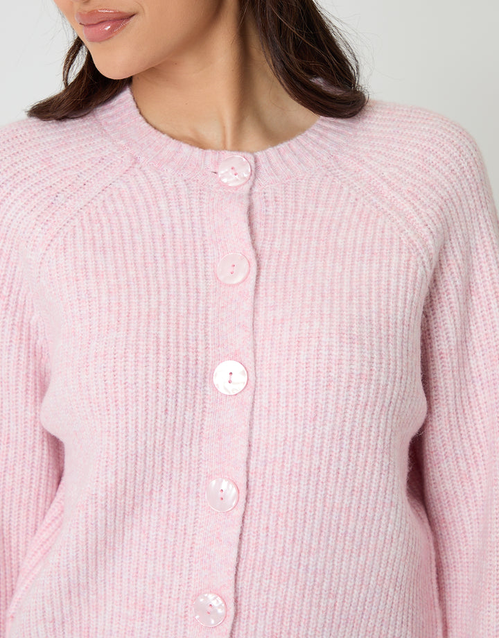 Pink Chunky Knit Button Up Cardigan