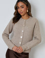 Beige Chunky Knit Button Up Cardigan
