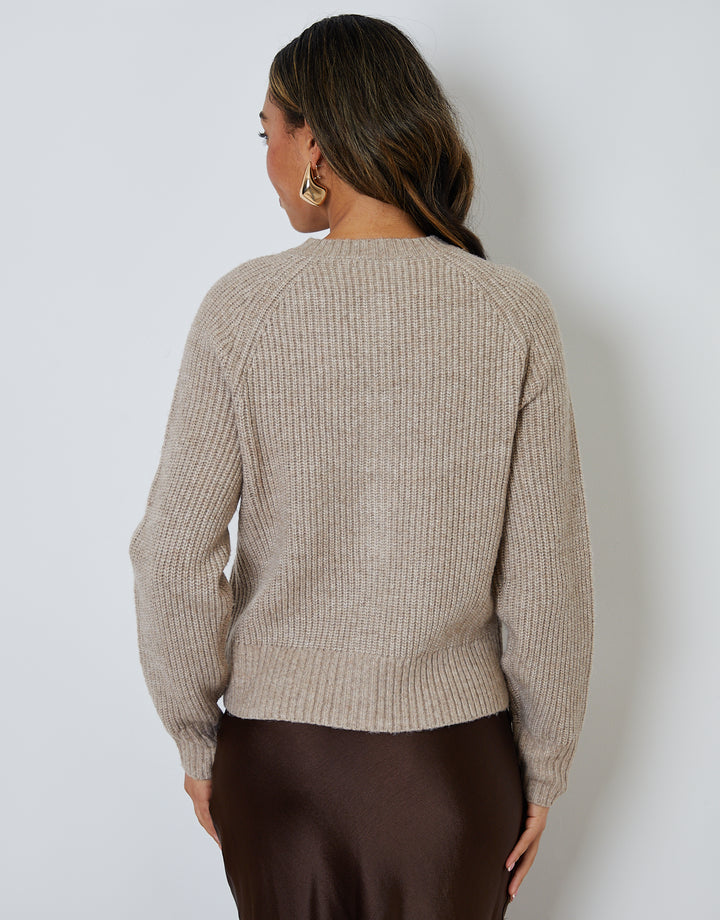 Beige Chunky Knit Button Up Cardigan