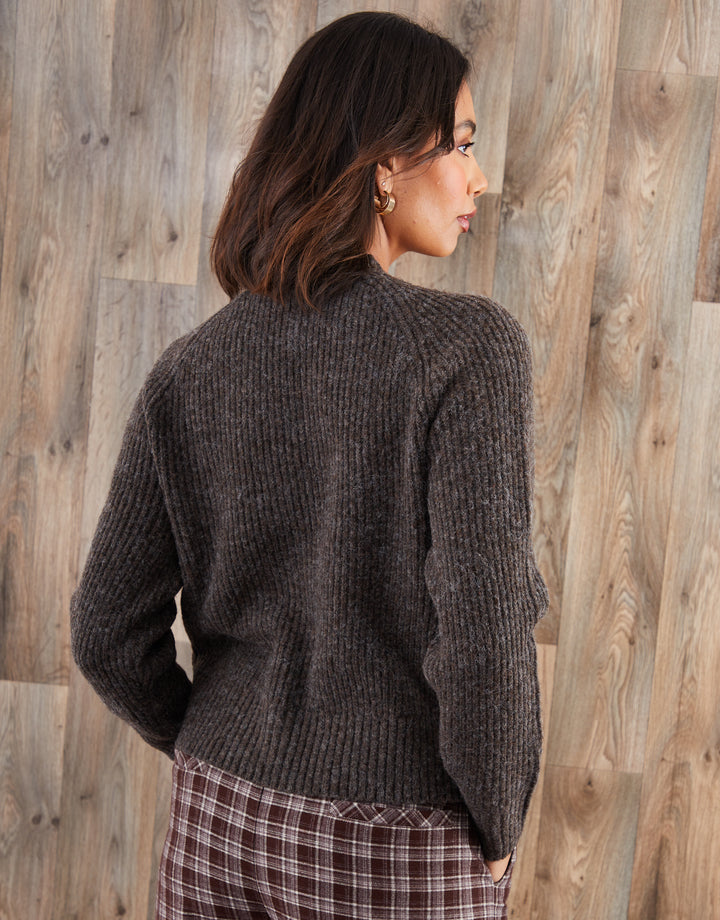 Chocolate Brown Chunky Knit Button Up Cardigan