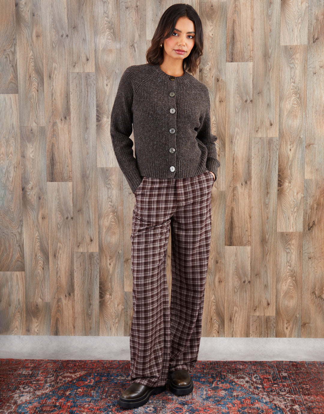 Chocolate Brown Chunky Knit Button Up Cardigan