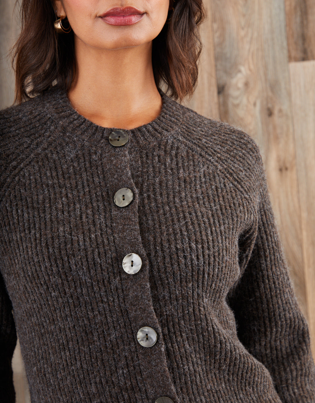 Chocolate Brown Chunky Knit Button Up Cardigan