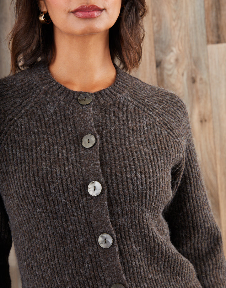 Chocolate Brown Chunky Knit Button Up Cardigan