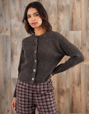 Chocolate Brown Chunky Knit Button Up Cardigan