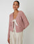 Pink Cable Knit Velvet Bow Detail Cardigan