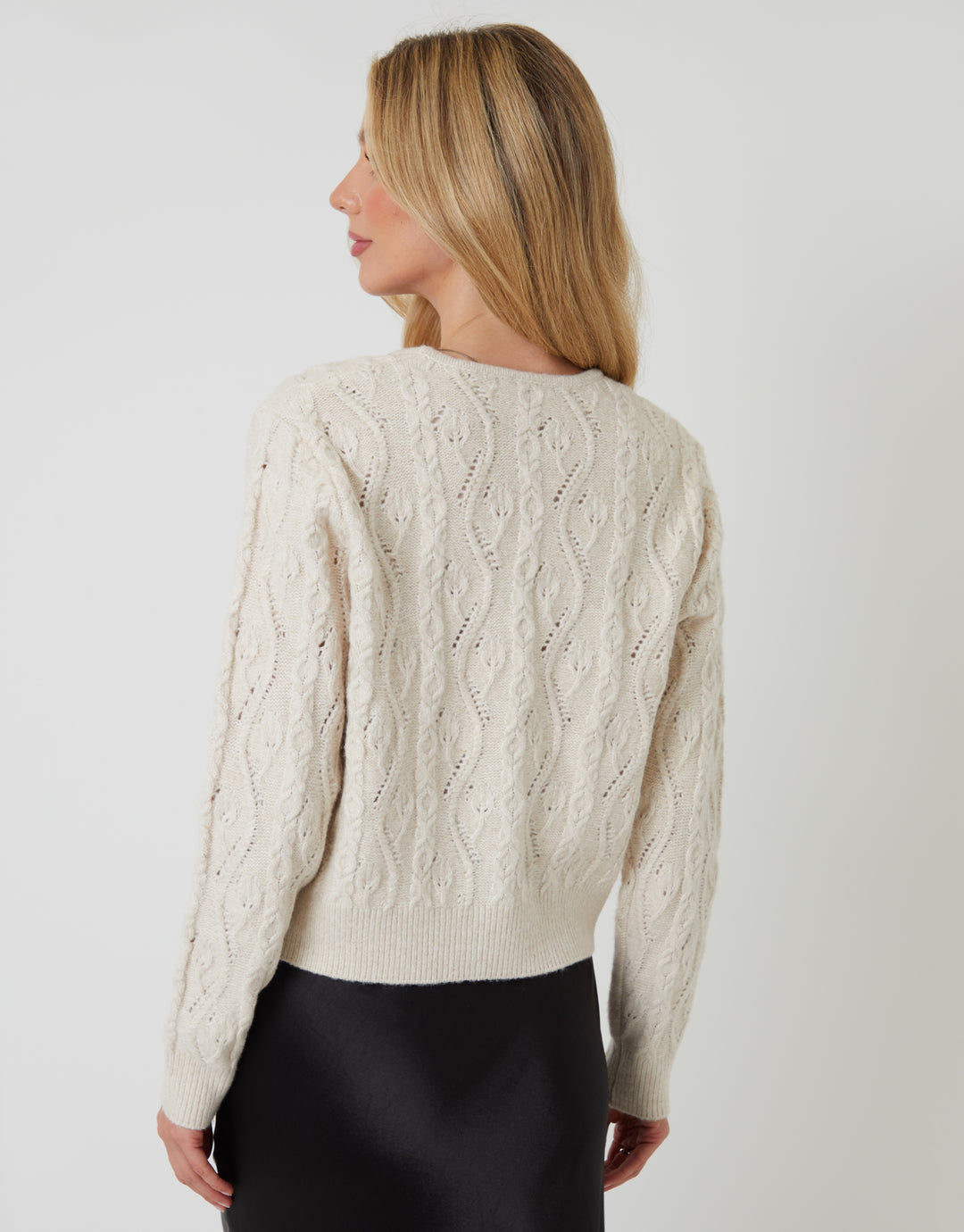 Cream Cable Knit Velvet Bow Detail Cardigan
