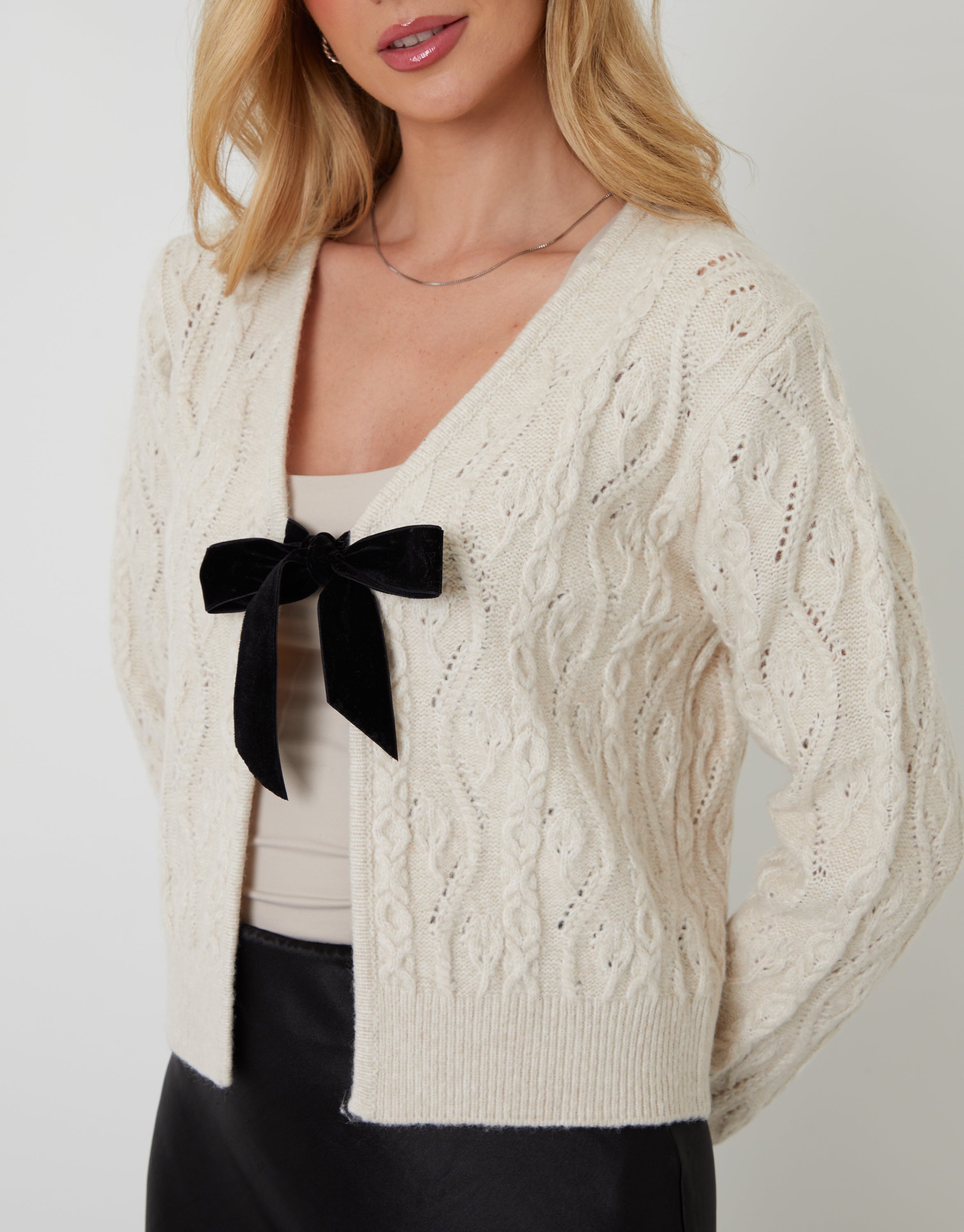 トップス Aerienne Cable-Knit Ribbon Cardigan Aerienne Cable-Knit