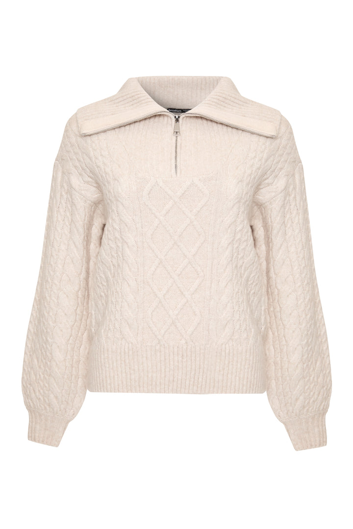 Ecru Cable Knit Quarter Zip Jumper